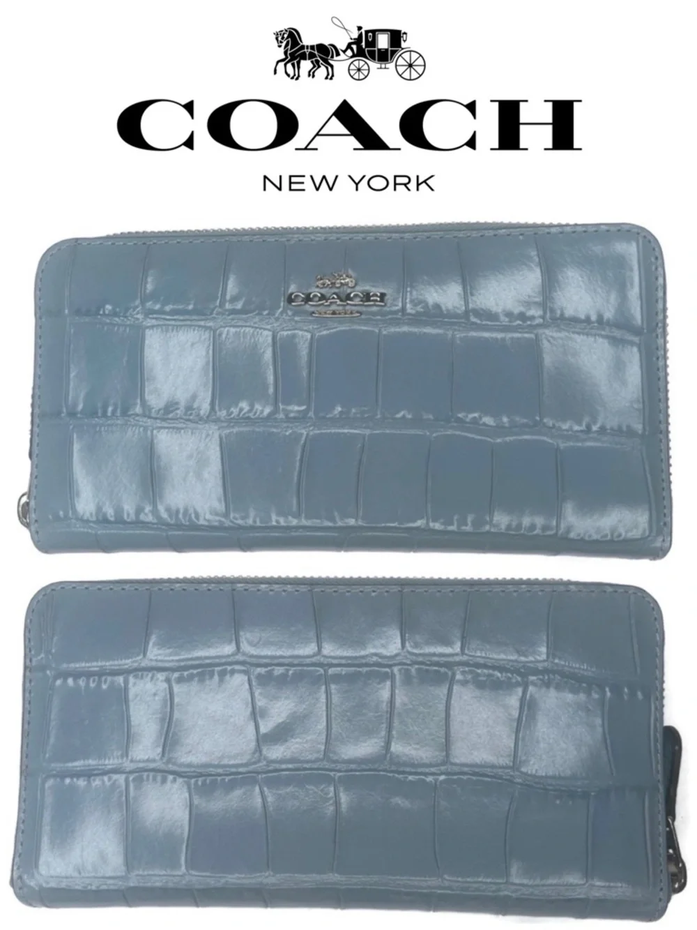 Coach Blue Leather Croc Full-Sized Wallet